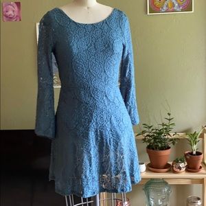 Jolt Teal Lace Dress with Bell Sleeves
